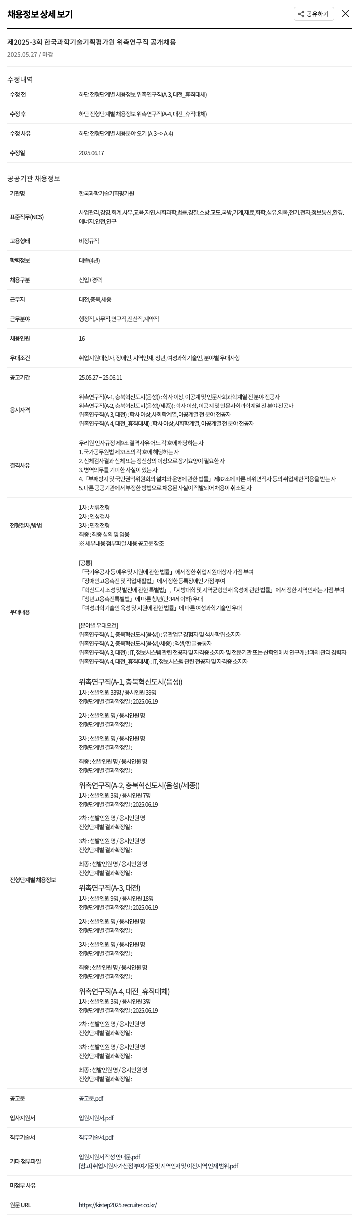 한국과학기술기획평가원 제 2025-3회 한국과학기술기획평가원 위촉연구직 공개채용 채용공고
