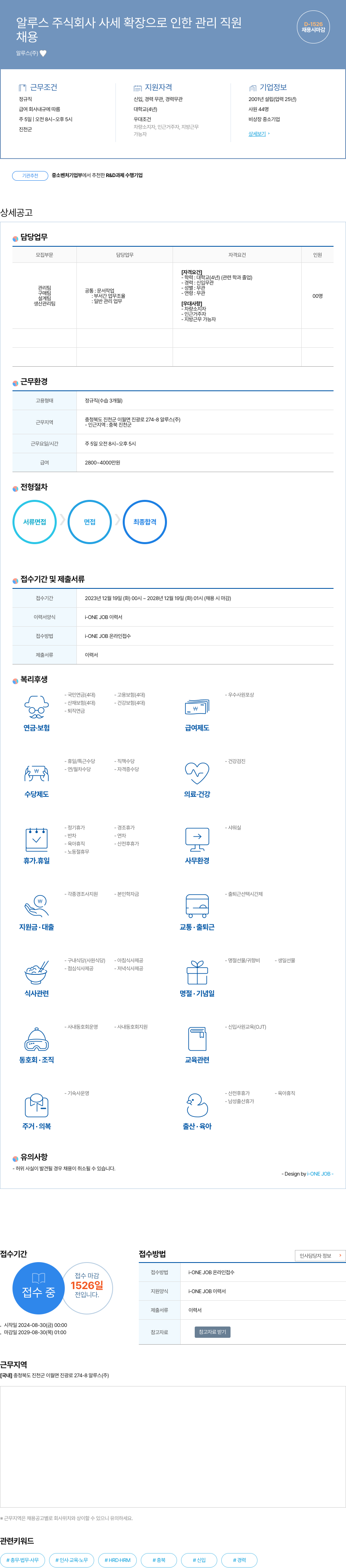 알루스 사세 확장으로 인한 관리 직원 채용 채용공고