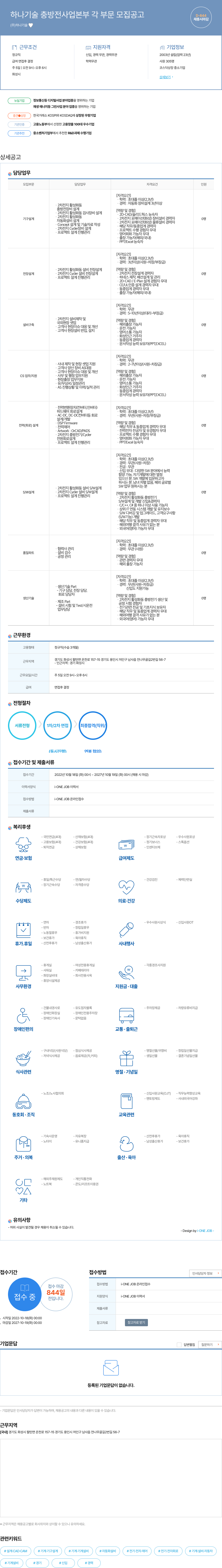 하나기술 하나기술 충방전사업본부 각 부문 모집 공고 채용공고