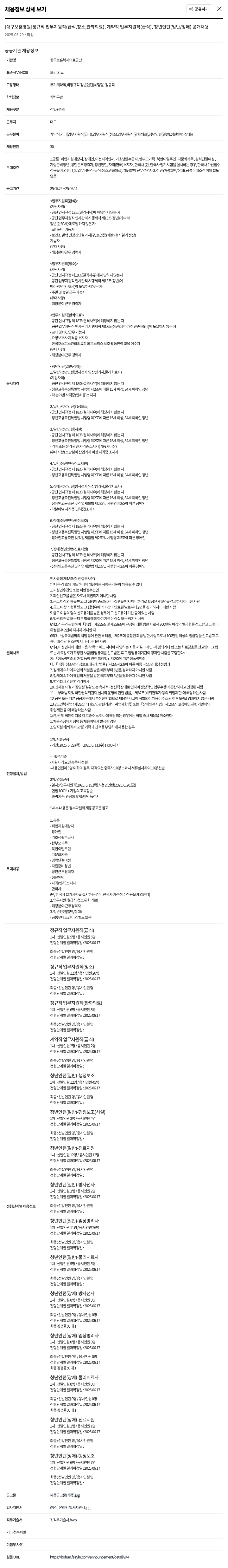 한국보훈복지의료공단 정규직·계약직 업무지원직(급식, 청소, 완화의료), 청년인턴(일반/장애) 공개채용 채용공고