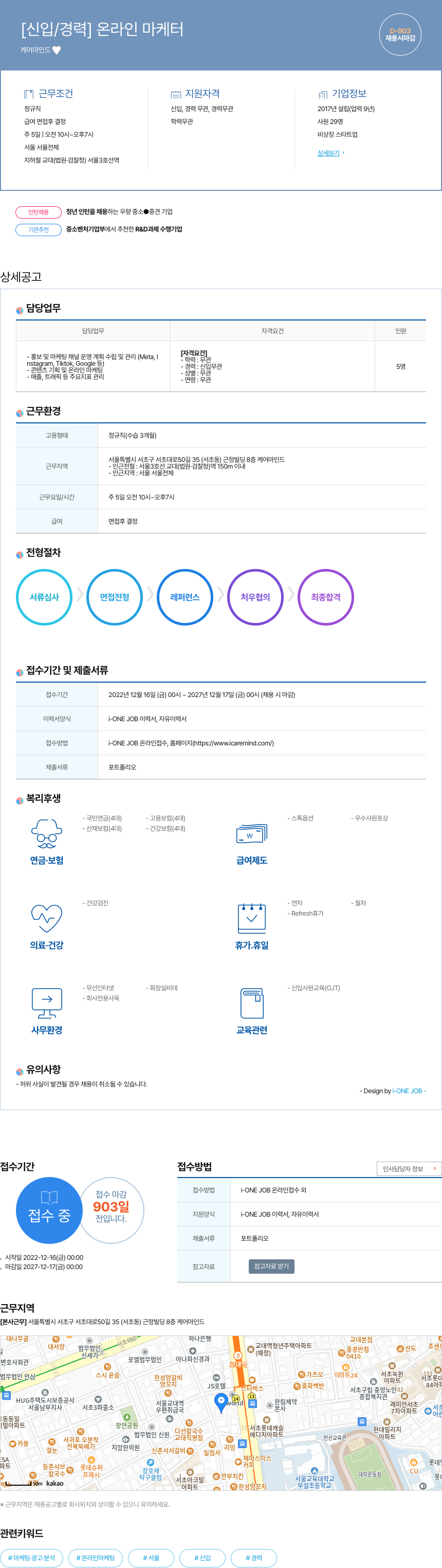 케어마인드 [신입 / 경력] 온라인 마케터 채용공고