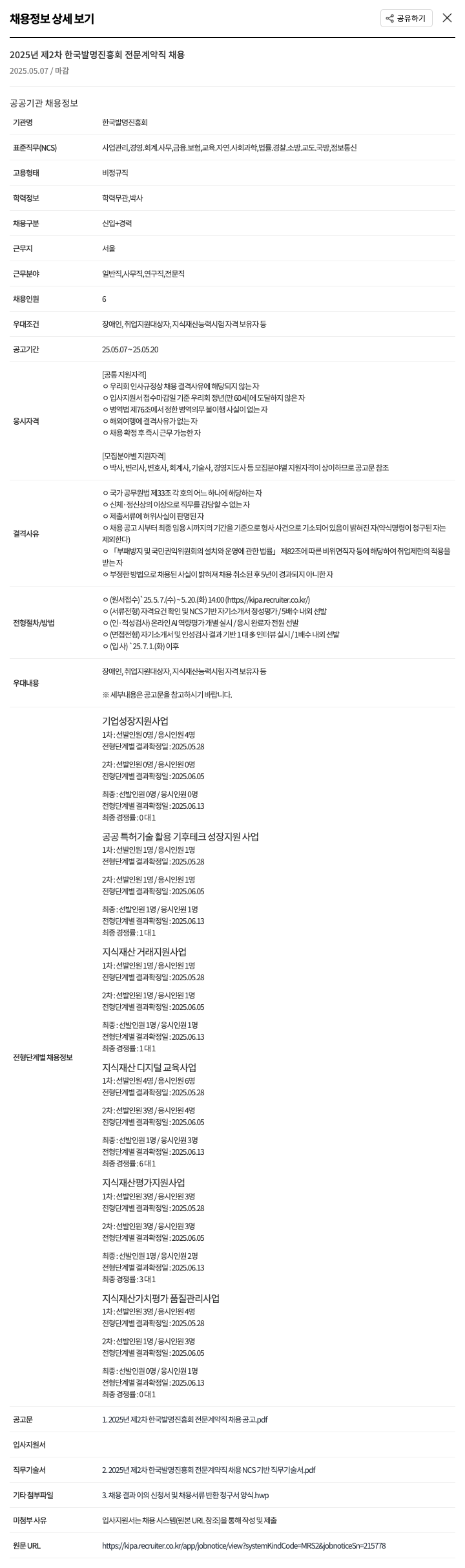 한국발명진흥회 2025년 제2차 한국발명진흥회 전문 계약직 채용 채용공고