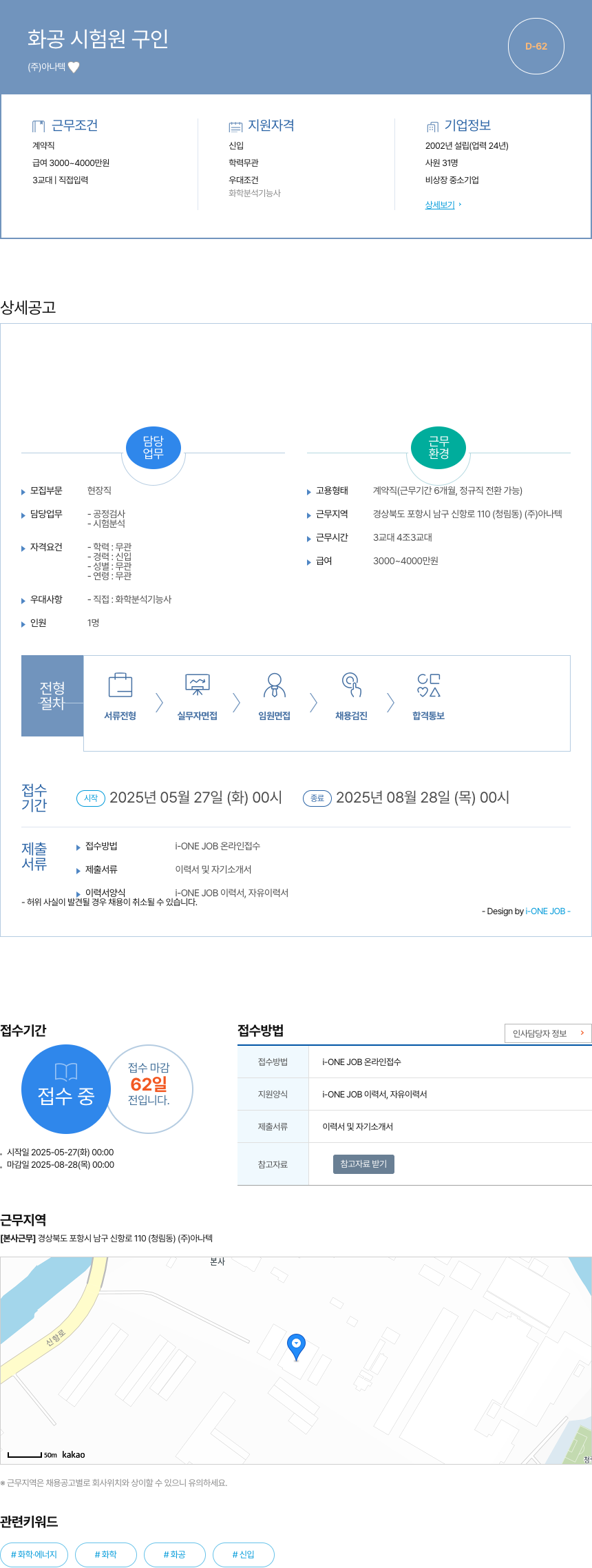 아나텍 화공 시험원 구인 채용공고
